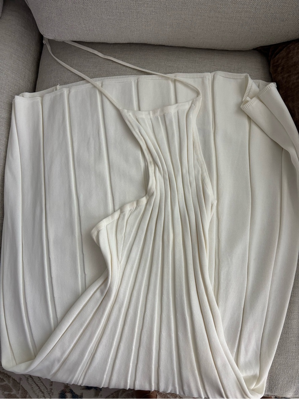 Meshki Cream Pleated Strapless Maxi Dress